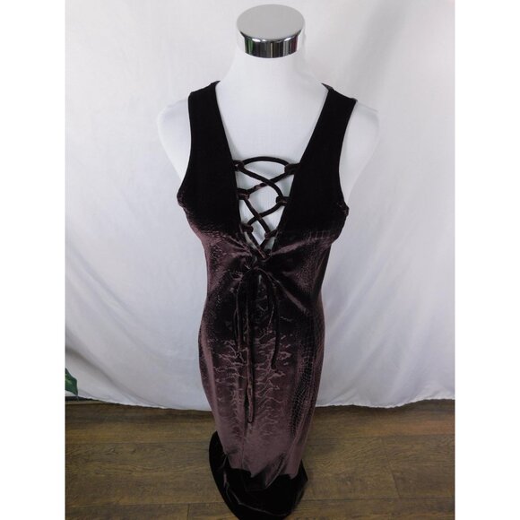 Vintage Pia Plum Velvet Lace-Up Maxi Dress Gothic Witch M - Picture 3 of 12